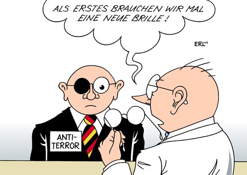 Cartoon: Anti-Terror (medium) by Erl tagged terror,antiterror,terrorbekämpfung,rechts,links,islamismus,auge,blind,brille,neu,maßnahmen,terror,antiterror,terrorbekämpfung,links,rechts,islamismus,neu,maßnahmen