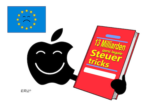 Cartoon: Apple Steuern (medium) by Erl tagged politik,finanzen,steuern,apple,konzern,irland,eu,kommission,nachzahlung,gericht,eugh,urteil,legal,steuertricks,karikatur,erl,politik,finanzen,steuern,apple,konzern,irland,eu,kommission,nachzahlung,gericht,eugh,urteil,legal,steuertricks,karikatur,erl