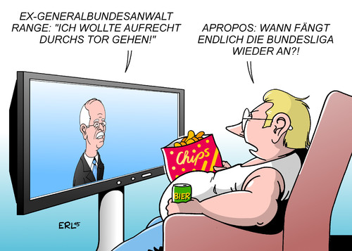 Cartoon: Aufrecht durchs Tor (medium) by Erl tagged landesverrataffäre,affäre,verfassungsschutz,präsident,maaßen,anzeige,blogger,netzpolitik,org,ermittlung,generalbundesanwalt,range,entlassung,justizminister,maas,aufrecht,tor,bundesliga,sommerpause,fernsehen,entzug,chips,bier,sport,politik,karikatur,erl,landesverrataffäre,affäre,verfassungsschutz,präsident,maaßen,anzeige,blogger,netzpolitik,org,ermittlung,generalbundesanwalt,range,entlassung,justizminister,maas,aufrecht,tor,bundesliga,sommerpause,fernsehen,entzug,chips,bier,sport,politik,erl