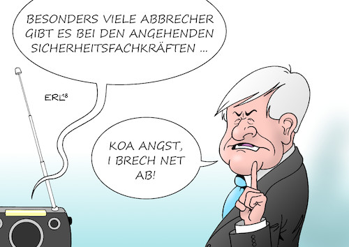 Cartoon: Azubis Abbrecher (medium) by Erl tagged politik,beruf,lehre,auszubildende,azubi,azubis,vorzeitig,abbruch,lohn,niedriglohn,arbeitsbedingungen,arbeitszeit,koch,koechin,friseur,friseurin,sicherheitsfachkraft,sicherheit,innenminister,horst,seehofer,csu,überwachung,abschiebung,konzept,sicherheitskonzept,karikatur,erl,politik,beruf,lehre,auszubildende,azubi,azubis,vorzeitig,abbruch,lohn,niedriglohn,arbeitsbedingungen,arbeitszeit,koch,koechin,friseur,friseurin,sicherheitsfachkraft,sicherheit,innenminister,horst,seehofer,csu,überwachung,abschiebung,konzept,sicherheitskonzept,karikatur,erl