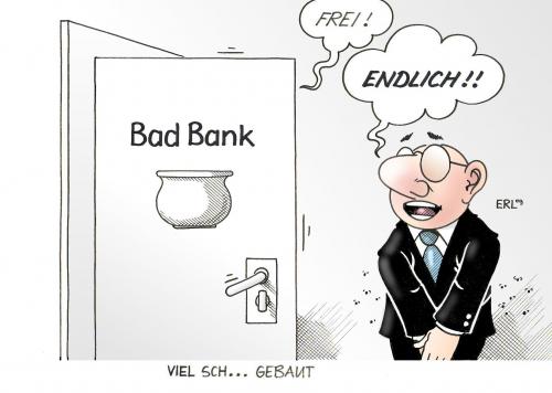 Cartoon: Bad Bank (medium) by Erl tagged bad,bank,toxische,papiere,loswerden,klo,scheiße,gebaut,banker,geld,bad bank,banken,geld,finanzen,banker,papiere,toilette,wc,schieße,kot,geschäfte,bad,bank