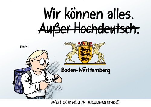 Cartoon: Baden Württemberg (medium) by Erl tagged bildungsstudie,test,schule,schüler,bayern,baden,württemberg,deutsch,text,verständnis,bildungsstudie,test,schule,schüler,bayern,baden,württemberg,deutsch,text,verständnis,bildung,wissen,lernen