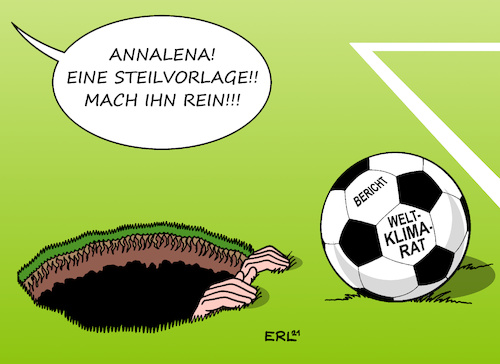 Cartoon: Baerbock (medium) by Erl tagged politik,klima,klimawandel,erderwärmung,co2,weltklimarat,ipcc,bericht,klimaschutz,international,szenarien,erwärmung,grad,kipppunkt,extremwetter,starkregen,hochwasser,hitze,dürre,waldbrände,feuer,steilvorlage,fußball,ball,sport,tor,bündnis,90,die,grünen,grüne,kanzlerkandidatin,annalena,baerbock,pannen,wahlkampf,einbruch,karikatur,erl,politik,klima,klimawandel,erderwärmung,co2,weltklimarat,ipcc,bericht,klimaschutz,international,szenarien,erwärmung,grad,kipppunkt,extremwetter,starkregen,hochwasser,hitze,dürre,waldbrände,feuer,steilvorlage,fußball,ball,sport,tor,bündnis,90,die,grünen,grüne,kanzlerkandidatin,annalena,baerbock,pannen,wahlkampf,einbruch,karikatur,erl