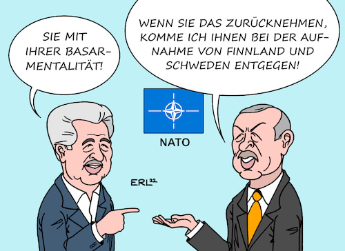 Cartoon: Basarmentalität (medium) by Erl tagged politik,krieg,angriff,überfall,wladimir,putin,russland,ukraine,reaktion,finnland,schweden,antrag,aufnahme,nato,einwand,türkei,erdogan,terrorbekämpfung,vorwurf,basar,mentalität,jean,asselborn,luxemburg,karikatur,erl,politik,krieg,angriff,überfall,wladimir,putin,russland,ukraine,reaktion,finnland,schweden,antrag,aufnahme,nato,einwand,türkei,erdogan,terrorbekämpfung,vorwurf,basar,mentalität,jean,asselborn,luxemburg,karikatur,erl