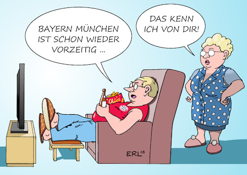 Cartoon: Bayern München (medium) by Erl tagged politik,sport,fußball,bundesliga,fc,bayern,münchen,deutscher,meister,titel,vorzeitig,fernsehen,ehepaar,eheprobleme,vorzeitiger,samenerguss,mann,frau,karikatur,erl,politik,sport,fußball,bundesliga,fc,bayern,münchen,deutscher,meister,titel,vorzeitig,fernsehen,ehepaar,eheprobleme,sex,vorzeitiger,samenerguss,mann,frau,karikatur,erl