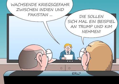 Cartoon: Beispiel II (medium) by Erl tagged politik,gipfel,treffen,usa,präsident,donald,trump,kim,jong,un,diktator,nordkorea,annäherung,beziehungen,vertiefung,frieden,atomwaffen,abrüstung,beispiel,vorbild,indien,pakistan,grenzkonflikt,kaschmir,krieg,gefahr,karikatur,erl,politik,gipfel,treffen,usa,präsident,donald,trump,kim,jong,un,diktator,nordkorea,annäherung,beziehungen,vertiefung,frieden,atomwaffen,abrüstung,beispiel,vorbild,indien,pakistan,grenzkonflikt,kaschmir,krieg,gefahr,karikatur,erl