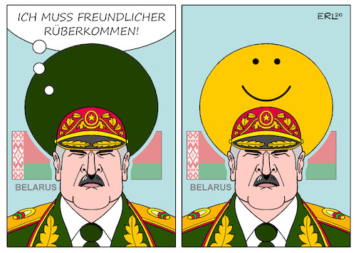 Cartoon: Belarus (medium) by Erl tagged politik,demokratie,wahl,belarus,weißrussland,diktatur,diktator,alexander,lukaschenko,wahlmanipulation,unterdrückung,opposition,wahlsieg,demonstration,protest,verhaftung,unschuldige,freilassung,entschuldigung,freundlichkeit,smiley,freundliches,gesicht,karikatur,erl,politik,demokratie,wahl,belarus,weißrussland,diktatur,diktator,alexander,lukaschenko,wahlmanipulation,unterdrückung,opposition,wahlsieg,demonstration,protest,verhaftung,unschuldige,freilassung,entschuldigung,freundlichkeit,smiley,freundliches,gesicht,karikatur,erl