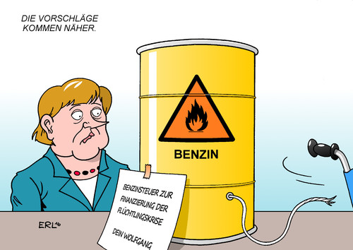 Cartoon: Benzin (medium) by Erl tagged schäuble,finanzminister,vorschlag,benzinsteuer,finanzierung,flüchtlingskrise,flüchtlinge,eu,deutschland,bundeskanzlerin,merkel,benzinfass,sprengkraft,explosionsgefahr,amt,karikatur,erl,schäuble,finanzminister,vorschlag,benzinsteuer,finanzierung,flüchtlingskrise,flüchtlinge,eu,deutschland,bundeskanzlerin,merkel,benzinfass,sprengkraft,explosionsgefahr,amt,karikatur,erl