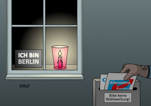 Cartoon: Berlin (medium) by Erl tagged berlin,anschlag,terror,terroranschlag,weihnachtsmarkt,weihnachten,angst,schrecken,flüchtlingspolitik,flüchtlinge,rechtspopulismus,parteien,wahlwerbung,briefkasten,csu,afd,sicherheit,stärke,freiheit,gedenken,kerze,karikatur,erl,berlin,anschlag,terror,terroranschlag,weihnachtsmarkt,weihnachten,angst,schrecken,flüchtlingspolitik,flüchtlinge,rechtspopulismus,parteien,wahlwerbung,briefkasten,csu,afd,sicherheit,stärke,freiheit,gedenken,kerze,karikatur,erl