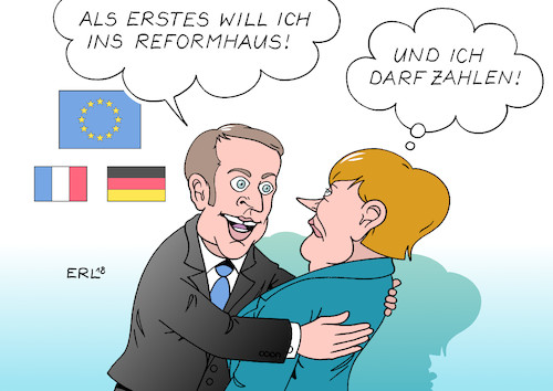 Cartoon: Besuchsprogramm (medium) by Erl tagged politik,frankreich,präsident,emmanuel,macron,initiative,vorschläge,gestaltung,eu,europa,wiedergeburt,elan,schwung,ideen,solidarität,skepsis,deutschland,cdu,csu,gemeinschaft,schulden,europäischer,finanzminister,haushalt,national,abgabe,souveränität,bezahlen,bundeskanzlerin,angela,merkel,besuch,karikatur,erl,politik,frankreich,präsident,emmanuel,macron,initiative,vorschläge,gestaltung,eu,europa,wiedergeburt,elan,schwung,ideen,solidarität,skepsis,deutschland,cdu,csu,gemeinschaft,schulden,europäischer,finanzminister,haushalt,national,abgabe,souveränität,bezahlen,bundeskanzlerin,angela,merkel,besuch,karikatur,erl