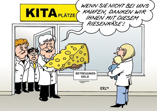 Cartoon: Betreuungsgeld (medium) by Erl tagged regierung,schwarz,gelb,cdu,csu,fdp,betreuungsgeld,herdprämie,kind,kleinkind,mutter,vater,haus,kindertagesstätte,kinderkrippe,kita,kitaplatz,mangel,käse,riesig,seehofer,merkel,rösler,regierung,schwarz,gelb,cdu,csu,fdp,betreuungsgeld,herdprämie,kind,kleinkind,mutter,vater,haus,kindertagesstätte,kinderkrippe,kita,kitaplatz,mangel,käse,riesig,seehofer,merkel,rösler