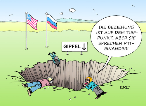 Cartoon: Biden-Putin-Gipfel (medium) by Erl tagged politik,gipfel,treffen,genf,usa,joe,biden,präsident,wladimir,putin,russland,beziehung,tiefpunkt,gespräch,dialog,karikatur,erl,politik,gipfel,treffen,genf,usa,joe,biden,präsident,wladimir,putin,russland,beziehung,tiefpunkt,gespräch,dialog,karikatur,erl