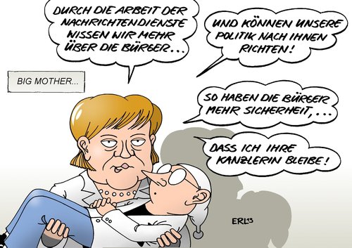 Cartoon: Big Mother (medium) by Erl tagged nachrichtendienste,geheimdienste,interview,merkel,angela,bundeskanzlerin,wiederwahl,wahl,sicherheit,schutz,abwehr,terror,bürger,daten,überwachung,rechtfertigung,bundeskanzlerin,angela,merkel,interview,geheimdienste,nachrichtendienste,rechtfertigung,überwachung,daten,bürger,terror,abwehr,schutz,sicherheit,wahl,wiederwahl