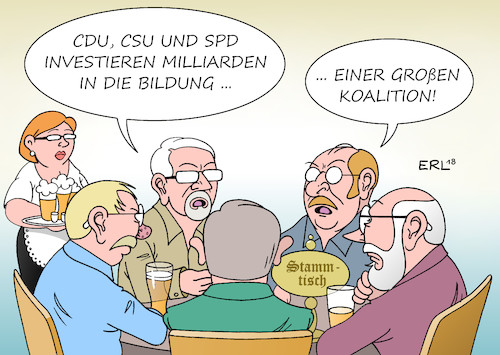 Cartoon: Bildung (medium) by Erl tagged politik,wahl,bundestagswahl,regierung,regierungsbildung,große,koalition,groko,cdu,csu,spd,koalitionsverhandlungen,bildung,schule,ganztagsschule,finanzierung,bund,länder,kommunen,bafög,forschung,stammtisch,bier,karikatur,erl,politik,wahl,bundestagswahl,regierung,regierungsbildung,große,koalition,groko,cdu,csu,spd,koalitionsverhandlungen,bildung,schule,ganztagsschule,finanzierung,bund,länder,kommunen,bafög,forschung,stammtisch,bier,karikatur,erl