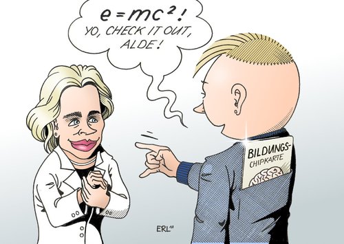 Cartoon: Bildungs-Chipkarte (medium) by Erl tagged bildung,von,der,leyen,hartz,iv,chip,karte,bildung,von der leyen,hartz,chip,karte,arbeit,job,beruf,arbeitslosigkeit,arbeitslos,von,der,leyen