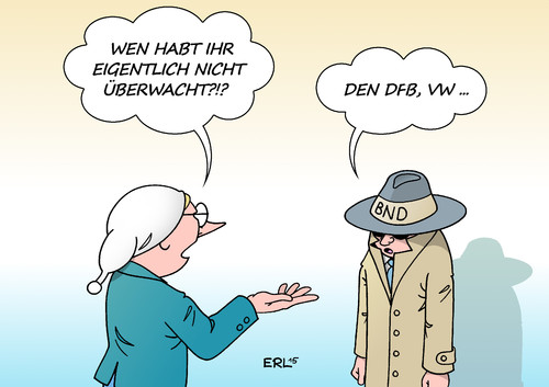 Cartoon: BND (medium) by Erl tagged diplomaten,selektorenliste,spionage,überwachung,geheimdienst,bnd,fußball,sommermärchen,korruption,dfb,deutschland,auto,manipulation,abgase,vw,beckenbauer,niersbach,2006,wm,erl,karikatur,bnd,geheimdienst,überwachung,spionage,selektorenliste,diplomaten,dfb,korruption,sommermärchen,fußball,wm,2006,niersbach,beckenbauer,vw,abgase,manipulation,auto,deutschland,karikatur,erl