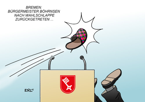 Cartoon: Böhrnsen (medium) by Erl tagged bremen,wahl,bundesland,land,stadtstaat,bürgerschaft,bürgermeister,jens,böhrnsen,spd,verluste,schlappe,wahlschlappe,rücktritt,pantoffel,hausschuh,wappen,schlüssel,karikatur,erl,bremen,wahl,bundesland,land,stadtstaat,bürgerschaft,bürgermeister,jens,böhrnsen,spd,verluste,schlappe,wahlschlappe,rücktritt,pantoffel,hausschuh,wappen,schlüssel