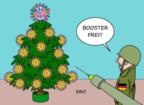 Cartoon: Booster (medium) by Erl tagged politik,corona,virus,pandemie,vierte,fünfte,welle,delta,omikron,expertenrat,general,bundeswehr,booster,dritte,impfung,weihnachten,weihnachtsbaum,christbaum,kugeln,spritze,karikatur,erl,politik,corona,virus,pandemie,vierte,fünfte,welle,delta,omikron,expertenrat,general,bundeswehr,booster,dritte,impfung,weihnachten,weihnachtsbaum,christbaum,kugeln,spritze,karikatur,erl