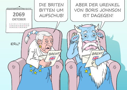 Cartoon: Brexit-Aufschub II (medium) by Erl tagged politik,großbritannien,eu,brexit,vertrag,abstimmung,parlament,aufschub,no,deal,gesetz,europa,stier,unendliche,geschichte,zukunft,alter,urenkel,boris,johnson,karikatur,erl,politik,großbritannien,eu,brexit,vertrag,abstimmung,parlament,aufschub,no,deal,gesetz,europa,stier,unendliche,geschichte,zukunft,alter,urenkel,boris,johnson,karikatur,erl