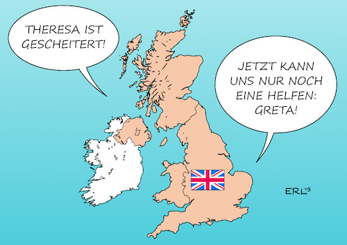 Cartoon: Brexit Future (medium) by Erl tagged politik,brexit,großbritannien,gb,uk,austritt,eu,europäische,union,theresa,may,premierministerin,vertrag,erste,zweite,dritte,abstimmung,parlament,niederlage,ungewissheit,no,deal,chaos,zweites,referendum,termin,29,märz,verschiebung,12,april,22,mai,unterhaus,abstimmungen,alternativen,ablehnung,rettung,friday,for,future,greta,thunberg,klimawandel,karikatur,erl,politik,brexit,großbritannien,gb,uk,austritt,eu,europäische,union,theresa,may,premierministerin,vertrag,erste,zweite,dritte,abstimmung,parlament,niederlage,ungewissheit,no,deal,chaos,zweites,referendum,termin,29,märz,verschiebung,12,april,22,mai,unterhaus,abstimmungen,alternativen,ablehnung,rettung,friday,for,future,greta,thunberg,klimawandel,karikatur,erl