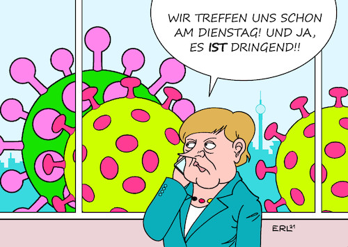 Cartoon: Bund-Länder-Treffen (medium) by Erl tagged politik,corona,virus,pandemie,covid19,lockdown,anstieg,fallzahlen,gefahr,mutation,mutationen,treffen,bund,länder,bundeskanzlerin,angela,merkel,ministepräsidentinnen,ministerpräsidenten,maßnahmen,verschärfung,karikatur,erl,politik,corona,virus,pandemie,covid19,lockdown,anstieg,fallzahlen,gefahr,mutation,mutationen,treffen,bund,länder,bundeskanzlerin,angela,merkel,ministepräsidentinnen,ministerpräsidenten,maßnahmen,verschärfung,karikatur,erl