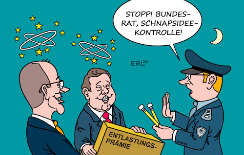 Cartoon: Bundesrat (medium) by Erl tagged politik,irankrieg,anstieg,ölpreis,spritpreis,benzinpreis,bundesregierung,entlastungsprämie,kosten,betriebe,länder,kommunen,stopp,bundesrat,schnapsidee,alkoholkontrolle,polizei,merz,klingbeil,karikatur,erl,politik,irankrieg,anstieg,ölpreis,spritpreis,benzinpreis,bundesregierung,entlastungsprämie,kosten,betriebe,länder,kommunen,stopp,bundesrat,schnapsidee,alkoholkontrolle,polizei,merz,klingbeil,karikatur,erl