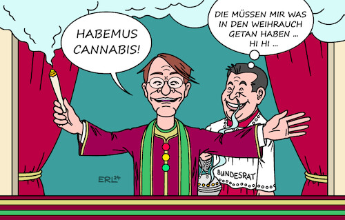 Cartoon: Bundesrat gibt Widerstand auf (medium) by Erl tagged politik,bundesregierung,ampel,spd,grüne,fdp,legalisierung,zustimmung,bundestag,bundesrat,gesundheitsminister,karl,lauterbach,weißer,rauch,habemus,papam,papstwahl,ministrant,markus,söder,weihrauch,droge,joint,bubatz,karikatur,erl,politik,bundesregierung,ampel,spd,grüne,fdp,legalisierung,zustimmung,bundestag,bundesrat,gesundheitsminister,karl,lauterbach,weißer,rauch,habemus,papam,papstwahl,ministrant,markus,söder,weihrauch,droge,joint,bubatz,karikatur,erl