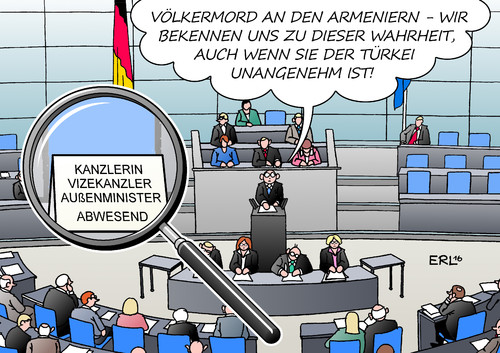 Cartoon: Bundestag Armenien (medium) by Erl tagged bundestag,resolution,armenien,völkermord,osmanisches,reich,türkei,kritik,präsident,erdogan,flüchtlinge,abkommen,deal,gefahr,angst,bundeskanzlerin,angela,merkel,vizekanzler,sigmar,gabriel,außenminister,frank,walter,steinmeier,abwesend,lupe,karikatur,erl,bundestag,resolution,armenien,völkermord,osmanisches,reich,türkei,kritik,präsident,erdogan,flüchtlinge,abkommen,deal,gefahr,angst,bundeskanzlerin,angela,merkel,vizekanzler,sigmar,gabriel,außenminister,frank,walter,steinmeier,abwesend,lupe,karikatur,erl