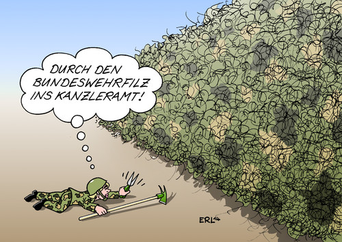 Cartoon: Bundeswehrfilz (medium) by Erl tagged bundeswehr,rüstung,beschaffung,filz,dickicht,verträge,rüstungsindustrie,ausrüstung,veraltet,marode,verteidigungsministerin,ursula,von,der,leyen,aufräumen,beschneiden,ambitionen,kanzleramt,bundeskanzlerin,bundeswehr,rüstung,beschaffung,filz,dickicht,verträge,rüstungsindustrie,ausrüstung,veraltet,marode,verteidigungsministerin,ursula,von,der,leyen,aufräumen,beschneiden,ambitionen,kanzleramt,bundeskanzlerin