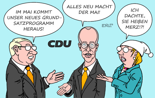 Cartoon: CDU-Grundsatzprogramm (medium) by Erl tagged politik,partei,cdu,vorsitzender,friedrich,merz,grundsatzprogramm,mai,michel,michaela,karikatur,erl,politik,partei,cdu,vorsitzender,friedrich,merz,grundsatzprogramm,mai,michel,michaela,karikatur,erl