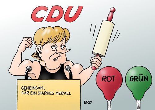 Cartoon: CDU (medium) by Erl tagged cdu,parteitag,merkel,deutschland,stark,angriff,rot,grün,spd,die,grünen,cdu,parteitag,angela merkel,deutschland,stark,angriff,rot,grün,spd,grünen,angela,merkel