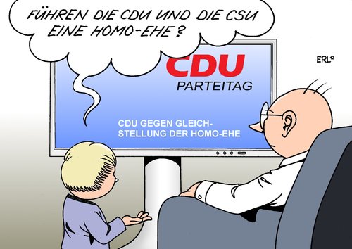 Cartoon: CDU CSU (medium) by Erl tagged cdu,parteitag,wiederwahl,vorsitz,merkel,schwesterpartei,csu,frieden,ablehnung,gleichstellung,homoehe,ehe,steuer,cdu,parteitag,wiederwahl,vorsitz,merkel,schwesterpartei,csu,frieden,ablehnung,gleichstellung,homoehe,ehe,steuer