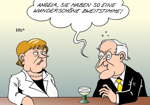 Cartoon: CDU FDP (medium) by Erl tagged csu,cdu,fdp,schwarz,gelb,koalition,leihstimmen,niedersachsen,niederlage,brüderle,vorwurf,belästigung,sexuell,journalistin,cdu,fdp