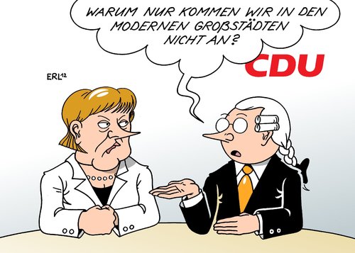 Cartoon: CDU Großstädte (medium) by Erl tagged cdu,volkspartei,partei,konservativ,großstadt,modern,wähler,abwanderung,altmodisch,zopf,sozialdemofratisierung,bundeskanzlerin,angela,merkel,cdu,volkspartei,partei,konservativ,großstadt,modern,wähler,abwanderung,altmodisch,zopf,sozialdemofratisierung,bundeskanzlerin,angela,merkel