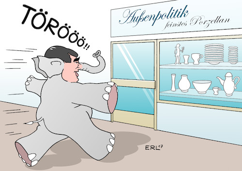 Cartoon: Chefdiplomat Gabriel (medium) by Erl tagged sigmar,gabriel,spd,wechsel,wirtschaftsminister,wirtschaftsministerium,außenminister,außenministerium,chefdiplomat,diplomat,diplomatie,porzellan,fein,elefant,porzellanladen,benjamin,blümchen,karikatur,erl,sigmar,gabriel,spd,wechsel,wirtschaftsminister,außenminister,chefdiplomat,diplomatie,porzellan,fein,elefant,porzellanladen,benjamin,blümchen,karikatur,erl