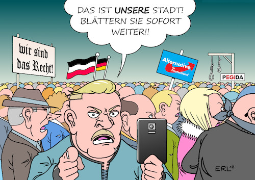 Cartoon: Chemnitz (medium) by Erl tagged politik,sachsen,angst,fremde,fremdenfeindlichkeit,xenophobie,islamophobie,pegida,afd,npd,rechtspopulismus,rechtsextremismus,rassismus,skinhead,häufung,statistik,bundesland,freistaat,chemnitz,dresden,hetzjagd,selbstjustiz,hitlergruß,polizei,innenministerium,versagen,recht,gesetz,gewaltmonopol,karikatur,erl,politik,sachsen,angst,fremde,fremdenfeindlichkeit,xenophobie,islamophobie,pegida,afd,npd,rechtspopulismus,rechtsextremismus,rassismus,skinhead,häufung,statistik,bundesland,freistaat,chemnitz,dresden,hetzjagd,selbstjustiz,hitlergruß,polizei,innenministerium,versagen,recht,gesetz,gewaltmonopol,karikatur,erl