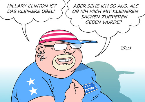 Cartoon: Clinton Trump (medium) by Erl tagged erl,karikatur,wähler,größenwahn,populismus,groß,klein,übel,kleineres,trump,donald,republikaner,clinton,hillary,demokraten,präsident,wahl,präsidentschaftswahl,usa,usa,präsidentschaftswahl,wahl,präsident,demokraten,hillary,clinton,republikaner,donald,trump,kleiners,übel,klein,groß,populismus,größenwahn,wähler,karikatur,erl