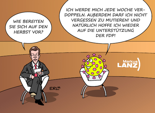 Cartoon: Corona-Pläne (medium) by Erl tagged politik,corona,virus,pandemie,covid19,vorbereitung,herbst,winter,mutation,variante,omikron,ba5,wachstum,exponentiell,bundesregierung,ampel,fdp,freiheit,abschaffung,coronamaßnahmen,freedom,day,talk,talkshow,fernsehen,markus,lanz,interview,karikatur,erl,politik,corona,virus,pandemie,covid19,vorbereitung,herbst,winter,mutation,variante,omikron,ba5,wachstum,exponentiell,bundesregierung,ampel,fdp,freiheit,abschaffung,coronamaßnahmen,freedom,day,talk,talkshow,fernsehen,markus,lanz,interview,karikatur,erl