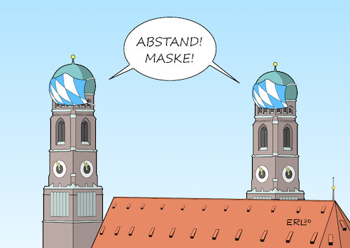 Cartoon: Corona in München (medium) by Erl tagged politik,corona,virus,pandemie,zweite,welle,anstieg,fallzahlen,münchen,maßnahmen,masken,maskenpflicht,abstand,liebfrauenkirche,frauenkirche,frauentürme,bayern,karikatur,erl,politik,corona,virus,pandemie,zweite,welle,anstieg,fallzahlen,münchen,maßnahmen,masken,maskenpflicht,abstand,liebfrauenkirche,frauenkirche,frauentürme,bayern,karikatur,erl