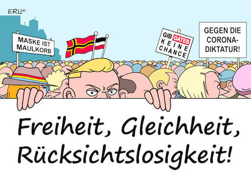 Cartoon: Coronademo (medium) by Erl tagged politik,corona,pandemie,lockdown,öffnung,lockerung,wissenschaft,virologie,demonstration,coronademo,verschwörungstheorie,esotherik,rechtsextremismus,pegida,impfgegner,leugnung,ablehnung,masken,maulkorb,diktatur,virus,ausbreitung,zweite,welle,freiheit,rücksichtslosigkeit,egoismus,karikatur,erl,politik,corona,pandemie,lockdown,öffnung,lockerung,wissenschaft,virologie,demonstration,coronademo,verschwörungstheorie,esotherik,rechtsextremismus,pegida,impfgegner,leugnung,ablehnung,masken,maulkorb,diktatur,virus,ausbreitung,zweite,welle,freiheit,rücksichtslosigkeit,egoismus,karikatur,erl