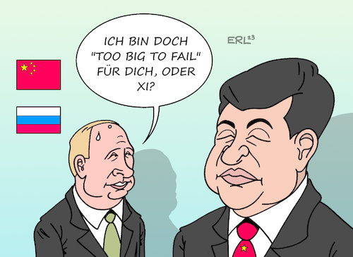 Cartoon: Credit Russie (medium) by Erl tagged politik,besuch,xi,jinping,staatschef,china,russland,wladimir,putin,abhängigkeit,unterstützung,finanzen,bankenkrise,banken,schweiz,übernahme,credit,suisse,ubs,bank,systemrelevant,karikatur,erl,politik,besuch,xi,jinping,staatschef,china,russland,wladimir,putin,abhängigkeit,unterstützung,finanzen,bankenkrise,banken,schweiz,übernahme,credit,suisse,ubs,bank,systemrelevant,karikatur,erl