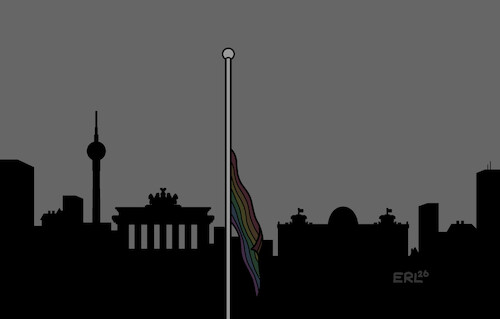 Cartoon: CSD (medium) by Erl tagged politik,berlin,csd,christopher,street,day,anschlag,islamismus,auto,tod,trauer,regenbogen,flagge,halbmast,karikatur,erl,politik,berlin,csd,christopher,street,day,anschlag,islamismus,auto,tod,trauer,regenbogen,flagge,halbmast,karikatur,erl