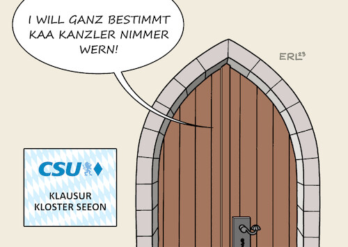 Cartoon: CSU-Klausur (medium) by Erl tagged politik,partei,csu,klausur,kloster,seeon,bayern,ministerpräsident,markus,söder,ambitionen,kanzleramt,kanzler,bundeskanzler,dementi,doppelte,verneinung,bayrisch,fränkisch,karikatur,erl,politik,partei,csu,klausur,kloster,seeon,bayern,ministerpräsident,markus,söder,ambitionen,kanzleramt,kanzler,bundeskanzler,dementi,doppelte,verneinung,bayrisch,fränkisch,karikatur,erl