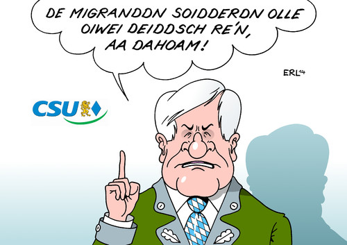 Cartoon: CSU-Vorschlag (medium) by Erl tagged csu,idee,vorschlag,migranten,sprache,deutsch,zuhause,daheim,privat,privatsphäre,horst,seehofer,populismus,ausländer,karikatur,erl,csu,idee,vorschlag,migranten,sprache,deutsch,zuhause,daheim,privat,privatsphäre,horst,seehofer,populismus,ausländer