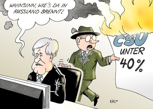 Cartoon: CSU (medium) by Erl tagged csu,umfrage,vierzig,prozent,minus,russland,waldbrände,waldbrand,brand,feuer,rauch,seehofer,csu,umfrage,vierzig,prozent,minus,russland,waldbrände,waldbrand,feuer,rauch,seehofer