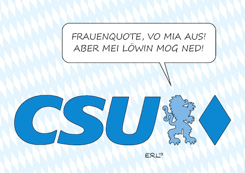 Cartoon: CSU Frauenquote (medium) by Erl tagged politik,partei,parteitag,csu,jünger,weiblicher,moderner,vorsitzender,ministerpräsident,markus,söder,frauenquote,ablehnung,frauen,union,logo,löwe,löwin,karikatur,erl,politik,partei,parteitag,csu,jünger,weiblicher,moderner,vorsitzender,ministerpräsident,markus,söder,frauenquote,ablehnung,frauen,union,logo,löwe,löwin,karikatur,erl