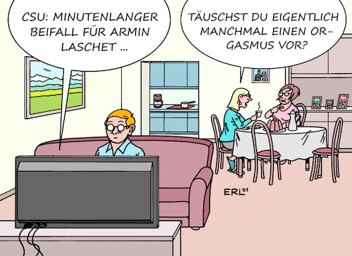 Cartoon: CSU liebt Laschet (medium) by Erl tagged politik,wahl,bundestagswahl,2021,kanzlerkandidat,union,armin,laschet,cdu,umfragen,absturz,besuch,bayern,parteitag,csu,konkurrent,kritiker,markus,söder,solidaritaet,geschlossenheit,beifall,heuchelei,beziehung,ehe,orgasmus,gespielt,karikatur,erl,politik,wahl,bundestagswahl,2021,kanzlerkandidat,union,armin,laschet,cdu,umfragen,absturz,besuch,bayern,parteitag,csu,konkurrent,kritiker,markus,söder,solidaritaet,geschlossenheit,beifall,heuchelei,beziehung,ehe,orgasmus,gespielt,karikatur,erl