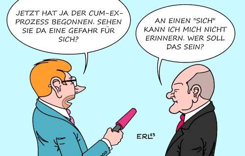 Cartoon: Cum-Ex-Prozess (medium) by Erl tagged politik,justiz,prozess,cum,ex,affäre,skandal,kriminalität,steuern,einmal,zahlung,mehrfach,erstattung,warburg,bank,hamburg,früher,chef,olearius,kontakt,bürgermeister,olaf,scholz,bundeskanzler,erinnerung,lücken,erinnerungslücken,interview,karikatur,erl,politik,justiz,prozess,cum,ex,affäre,skandal,kriminalität,steuern,einmal,zahlung,mehrfach,erstattung,warburg,bank,hamburg,früher,chef,olearius,kontakt,bürgermeister,olaf,scholz,bundeskanzler,erinnerung,lücken,erinnerungslücken,interview,karikatur,erl