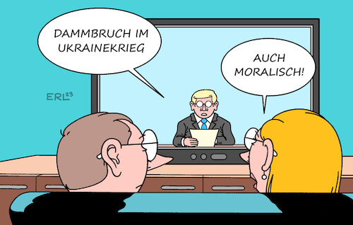 Cartoon: Dammbruch (medium) by Erl tagged politik,krieg,angriff,überfall,russland,ukraine,explosion,staudamm,damm,dammbruch,hochwasser,überflutung,nachrichten,fernsehen,ethik,moral,karikatur,erl,politik,krieg,angriff,überfall,russland,ukraine,explosion,staudamm,damm,dammbruch,hochwasser,überflutung,nachrichten,fernsehen,ethik,moral,karikatur,erl