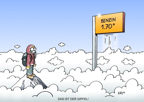 Cartoon: Das ist der Gipfel! (medium) by Erl tagged benzinpreis,hoch,benzin,auto,autofahrer,ärger,gipfel,wolken,benzinpreis,benzin,auto,autofahrer,ärger